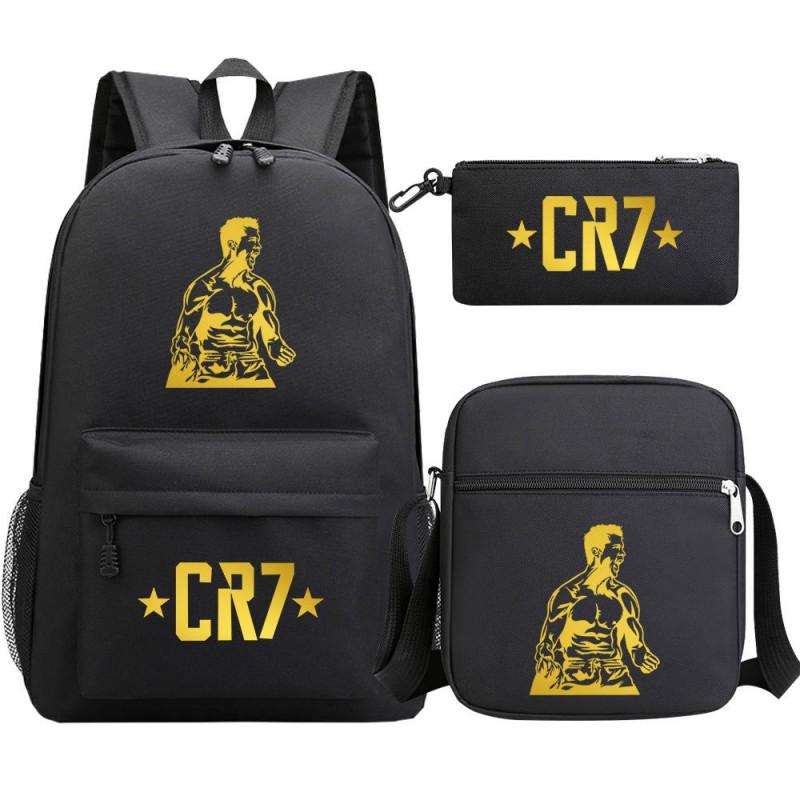 Youth Football Star Print Backpack Set Teens - 3-Piece Unisex Oxford Fabric School Bag With 13 Laptop Compartment