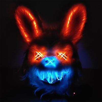 Светодиодная светящаяся маска для лица кролика, страшная кровавая маска-убийца, неоновая маска ужасов, кролика, Хэллоуин, маскарад, реквизит для танцевальной вечеринки