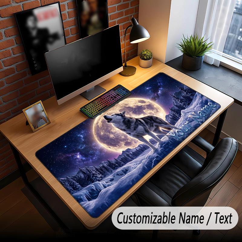 Wolf Theme Custom Mouse Pad Personalized With Name Text Customized Desk Mat For Office Home Decor