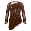 Girls Lyrical Dance Dress Sheer Mesh Long Sleeves Cutout Back Design with Sparkly Rhinestones Asymmetric Hem Skirt