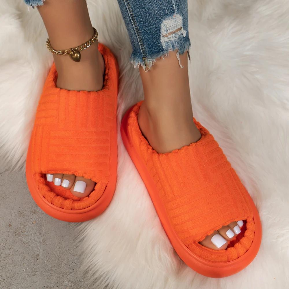 Women Slippers 2024 New Luxury Brand Platform Sandals Corduroy Flats Ladies Slippers Flip Flops Slides Women Zapatos De Mujer