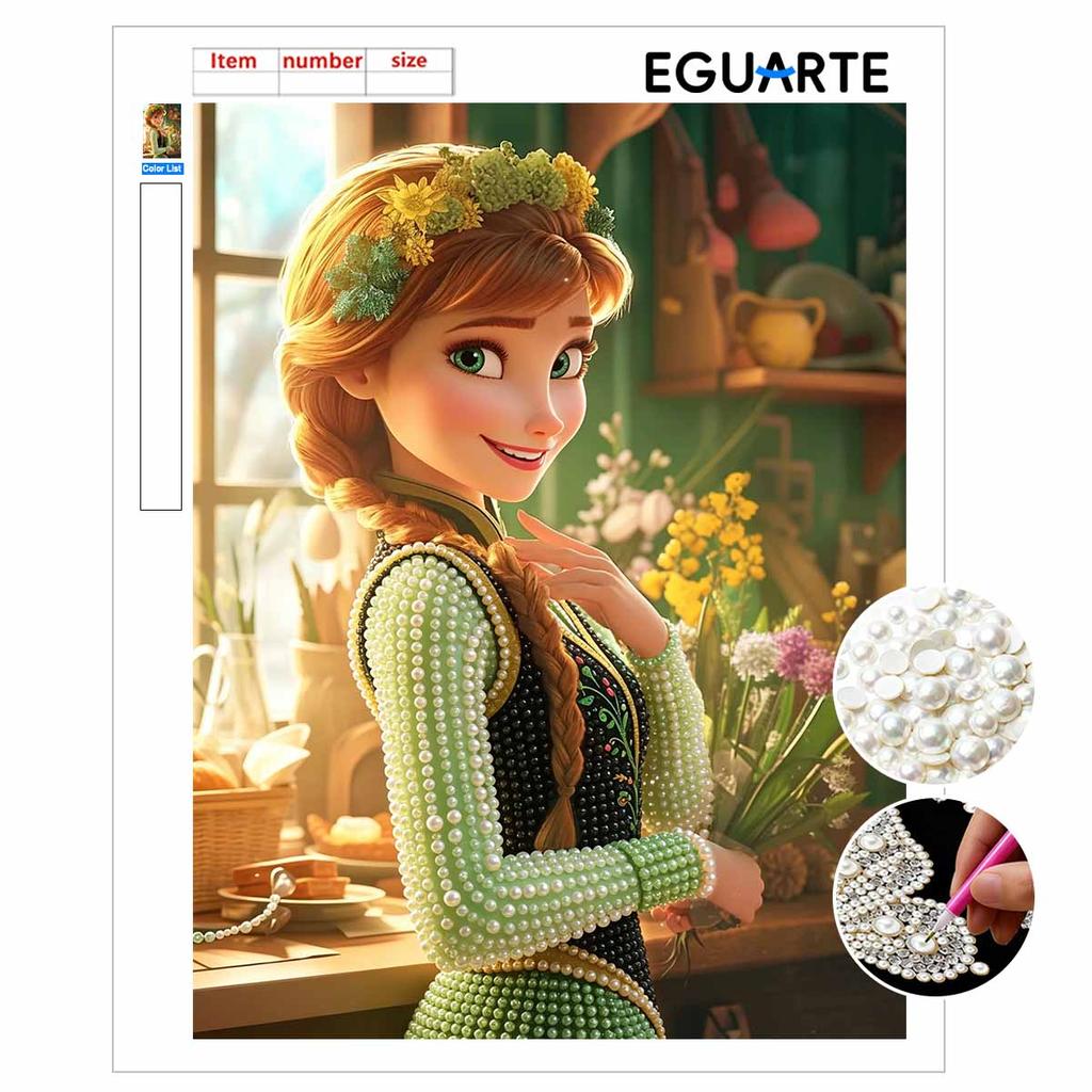 Disney Pearl Painting Princess Anna Pearl Dress DIY Pearl Art Painting Pearl Gem Painting Pictures Crafts Special Shape Home Wall Decoration