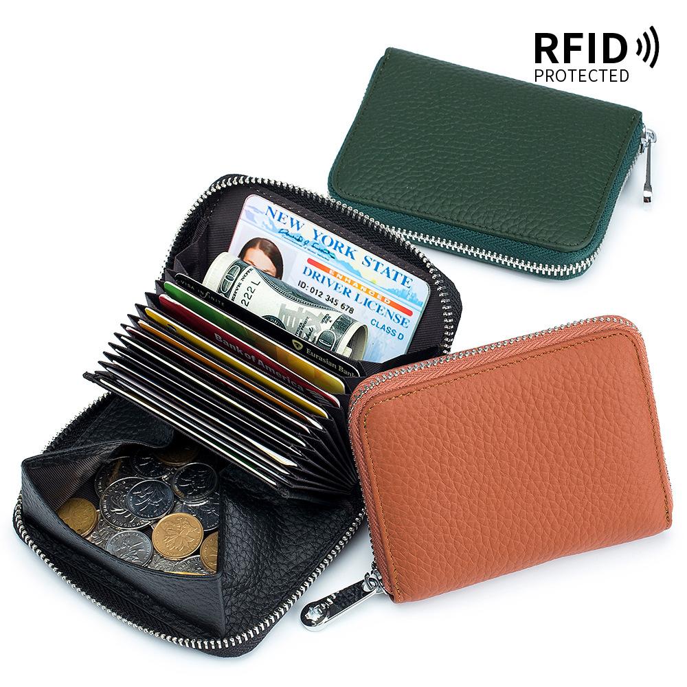 Card Bag Leather Coin Purse Zipper Card Sleeve Female Organ Card Bag Large Capacity