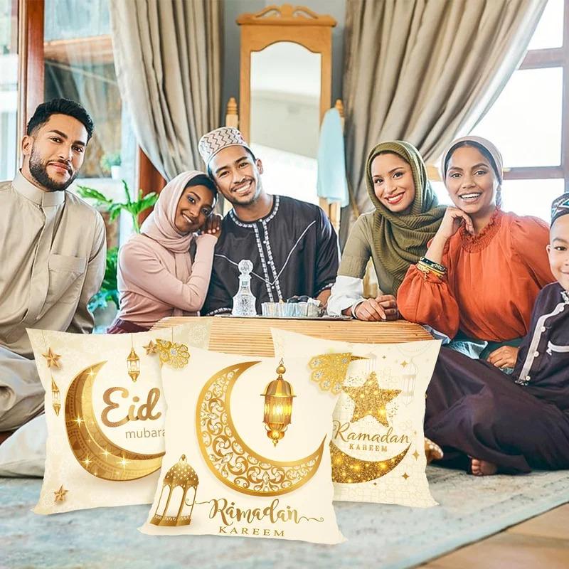 Vikama 4Pcs Eid Mubarak Cushion Cover Islamic Traditional Home Sofa Decor Collection