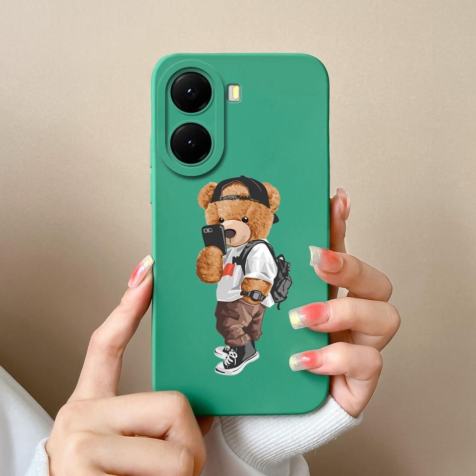 Чехлы для Redmi A2 13 14C A1 Turbo 4 A4 K70 Ultra A5 14R с милым рисунком панды и маленького медведя жидкий силиконовый пылезащитный защитный чехол для Redmi