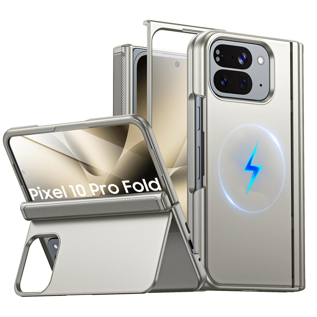 Для Google Pixel 10 Pro Fold с магнитной зарядкой [Скрытая подставка][Защитное стекло][Защита шарнира] Тонкий ударопрочный защитный чехол для телефона - Черный