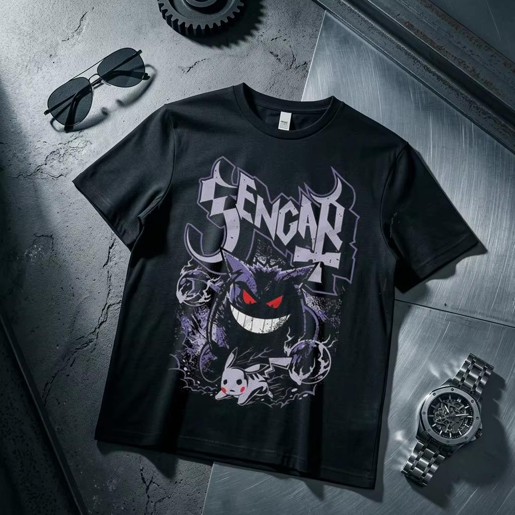 Hot Sale 2026 Summer Y2k Pokemon Gengar Kids T Shirt Men Women Cotton Short Sleeve T-shirt Breathable and Comfortable Clothes