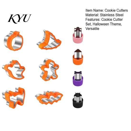 Durable 304 Steel Cookie Stamps 10PCS Halloween Cutter Set, Pumpkin/Witch's Hat/Ghost/Skeleton/Bat Shape, Stainless School Lunch Bento Accessories