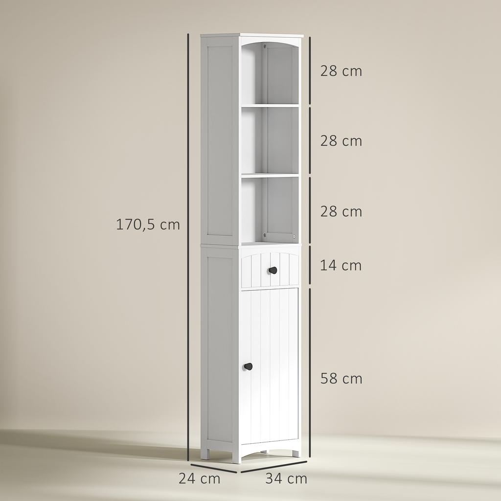 Bathroom cabinet with 3 shelves, 1 drawer, sturdy, MDF, white