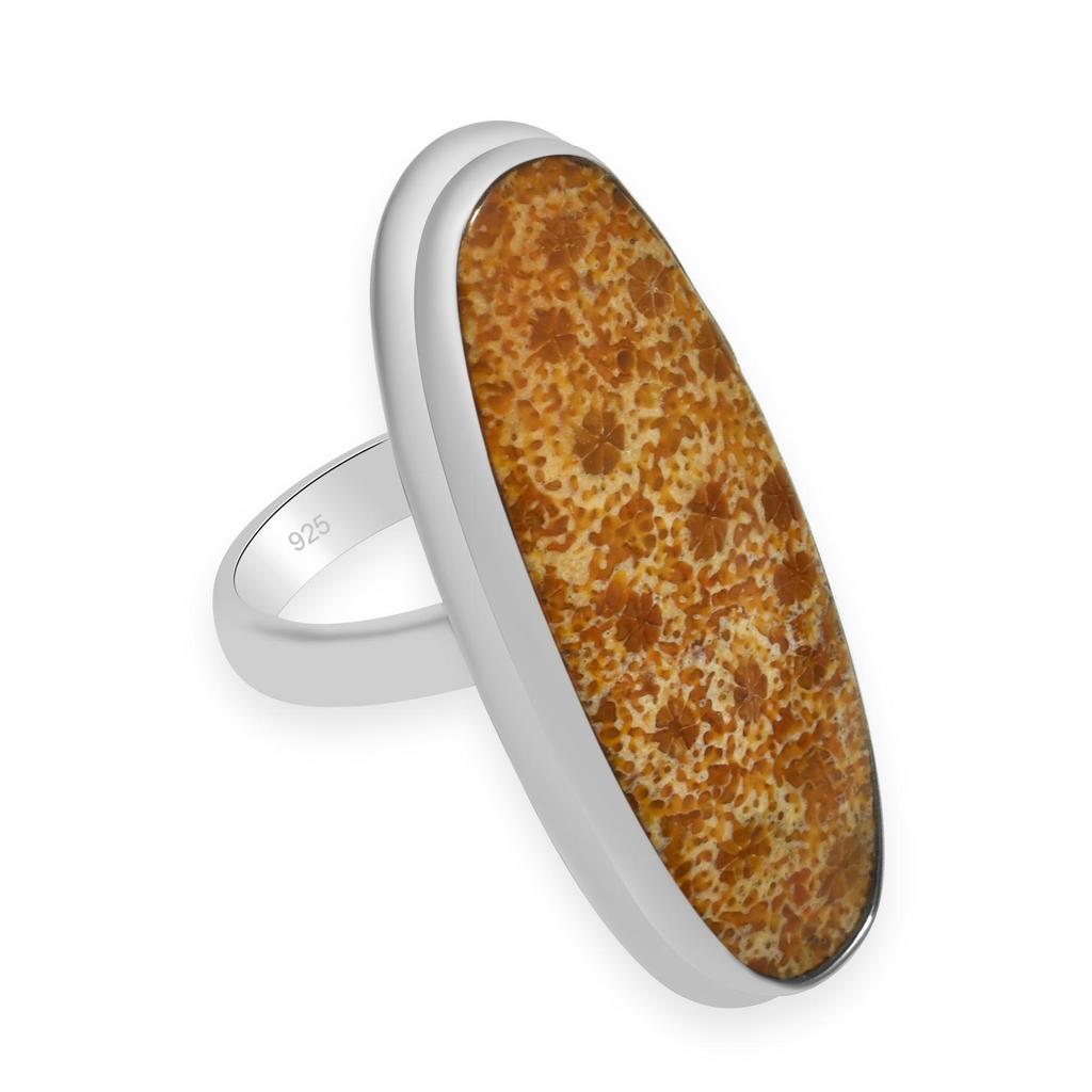 Natural Fossil Coral Gemstone 925 Sterling Silver Handmade Oval Shape Rings For Women & Girls