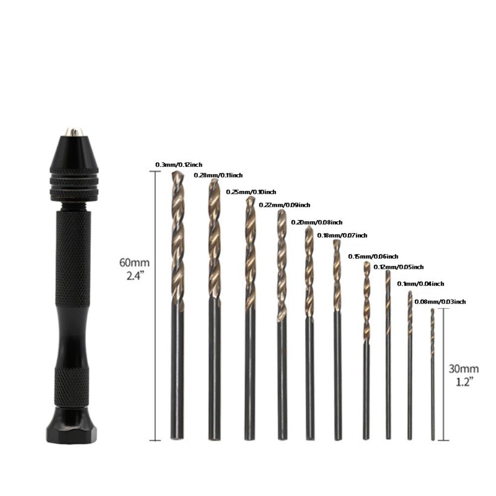 Pin Vise Hand Twist Drills Set 0.6-3mm Mini Hand Drill Rotary Tool Micro Drill Bits  Polymer Clay