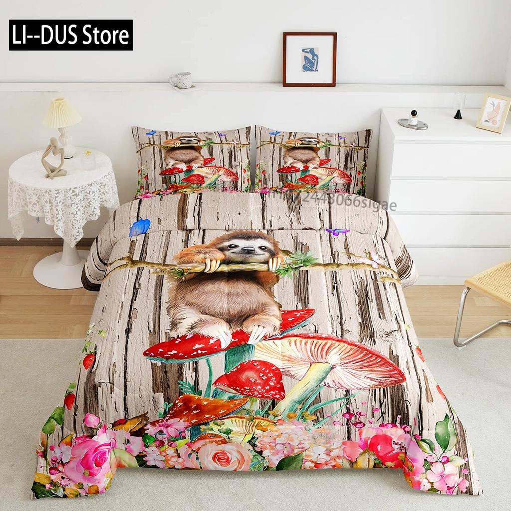Sloth Bedding Set King SizeCartoon Duvet Cover Set for Kids Girls BoysSloth Pattern Comforter Cover1 Quilt Cover 3 Pieces