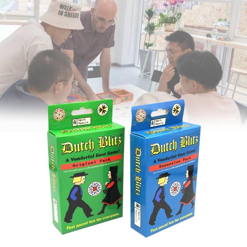Захватывающая карточная игра Dutch Blitz для семейного веселья с красочными картами синего и зеленого цветов