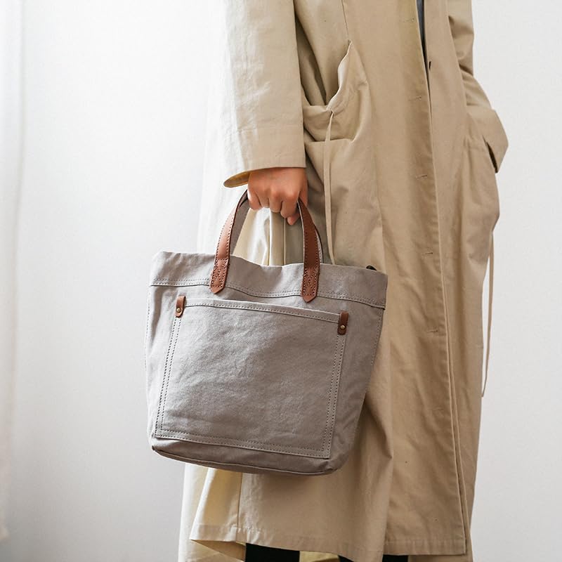 IOKI HAPU Холщовая сумка-тоут из натуральной кожи, Сумка для ланча, Сумка через плечо, Водоотталкивающий холст, 2-в-1 (белый)