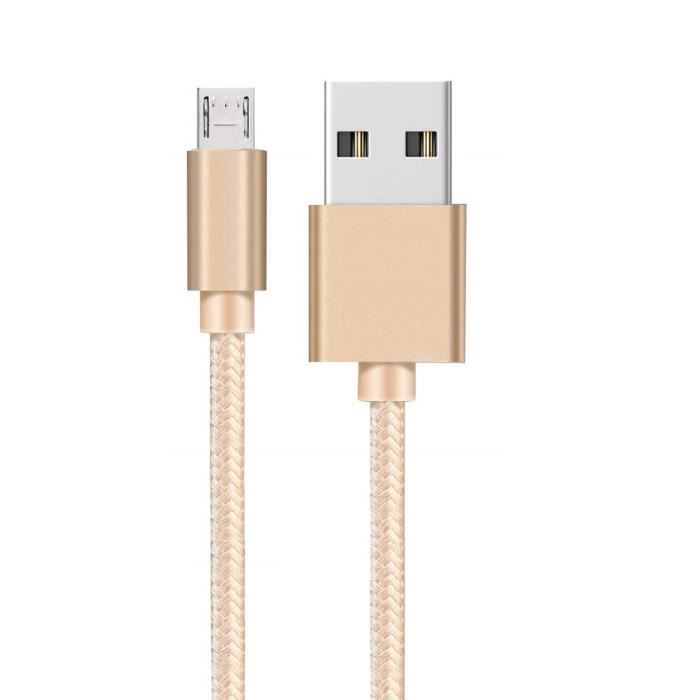 Кабель для Huawei Y7P - Y6P - Y5P - P40 Lite E - P Smart 2020 - P Smart 2019 - Кабель micro usb Нейлоновая оплетка Золотой 1 метр Phonillico®