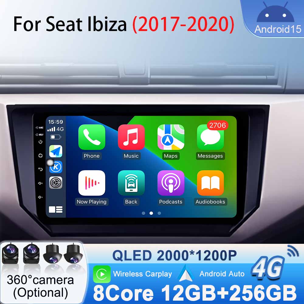 GPS Navigation Android Auto for Seat Ibiza 2017 - 2020 Car Radio Stereo Bluetooth Multimedia Video Player WiFi Wireless Carplay