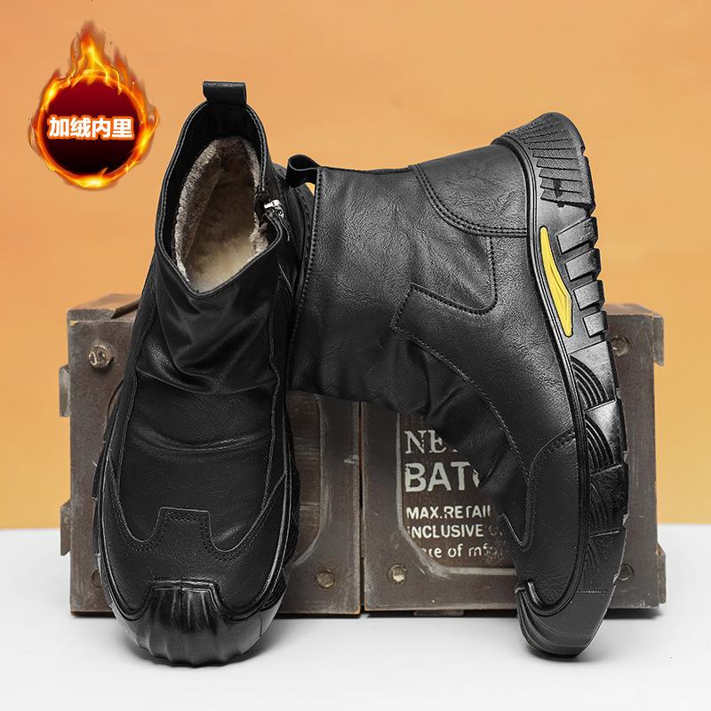 Износостойкие ботинки осенне-зимняя мода нескользящие черные бархатные ботинки мартин новая универсальная мужская обувь удобные кожаные ботинки