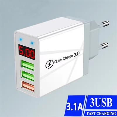 3 порта USB зарядное устройство быстрая зарядка настенный адаптер со светодиодным цифровым дисплеем для Samsung S23 Xiaomi 14 Pro Huawei Mate 60 Redmi