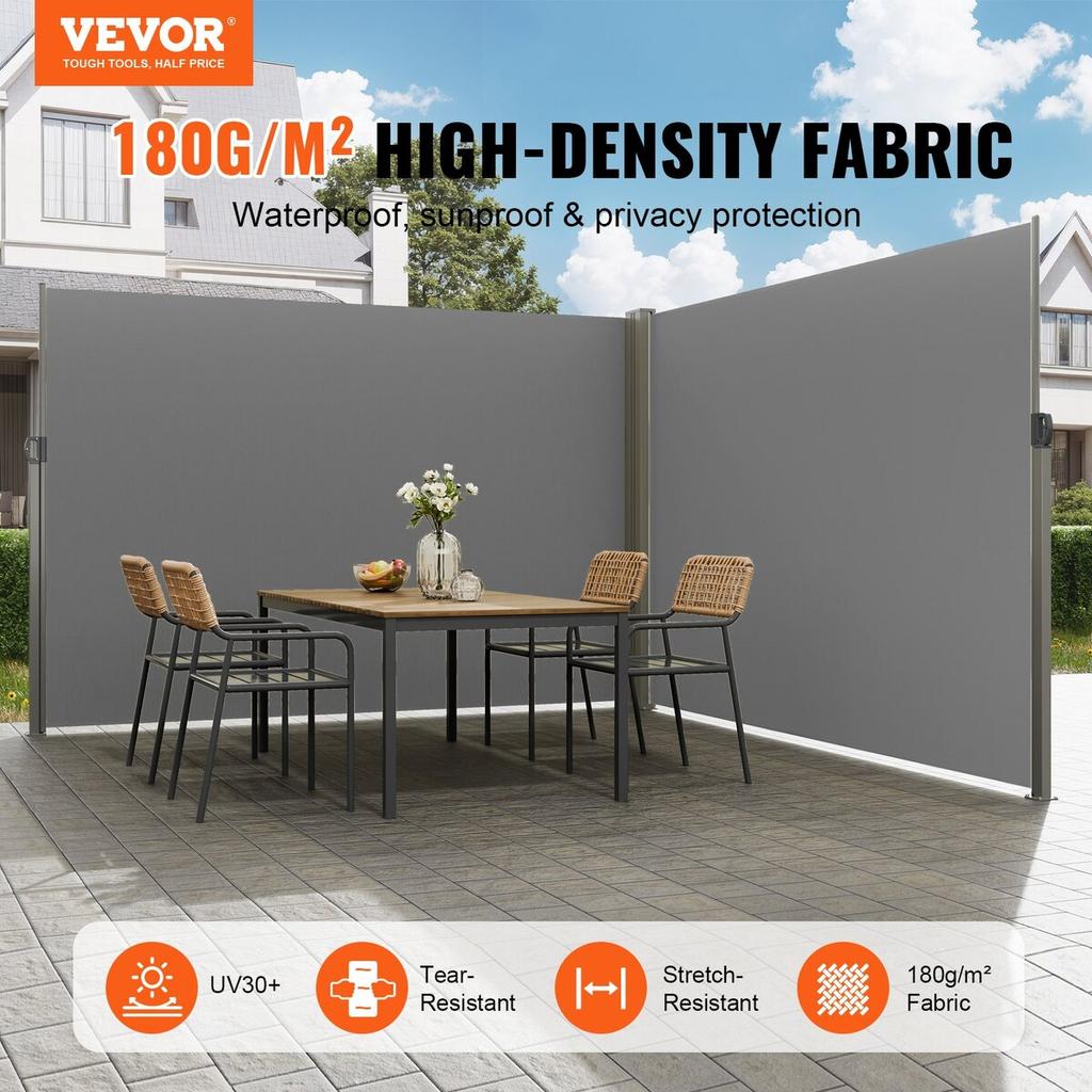 Retractable Side Awning, 79''x 236'' Outdoor Privacy Screen, 180g Polyester Water-proof Retractable Patio Screen, UV 30+ Room Divider Wind Screen for