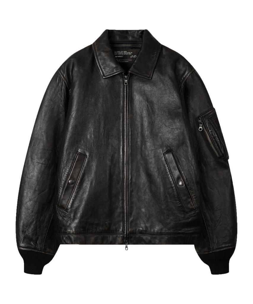 AVIREX Embossed Leather Jacket / 7836250014 Black