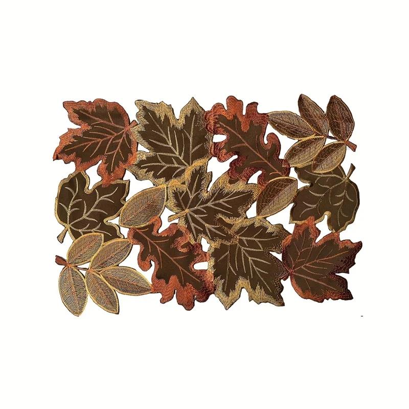 Autumn Maple Leaf Hollow Embroidery Table Runner Farmhouse Thanksgiving Harvest Decor Rustic Long Table Decoration Placemat