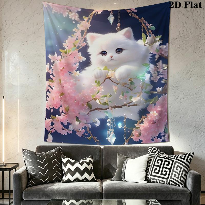 Whimsical cat & florals Pattern Home Decor Tapestry, Wall Hanging, Decorative RV Wall Cloth.ZGT0914425