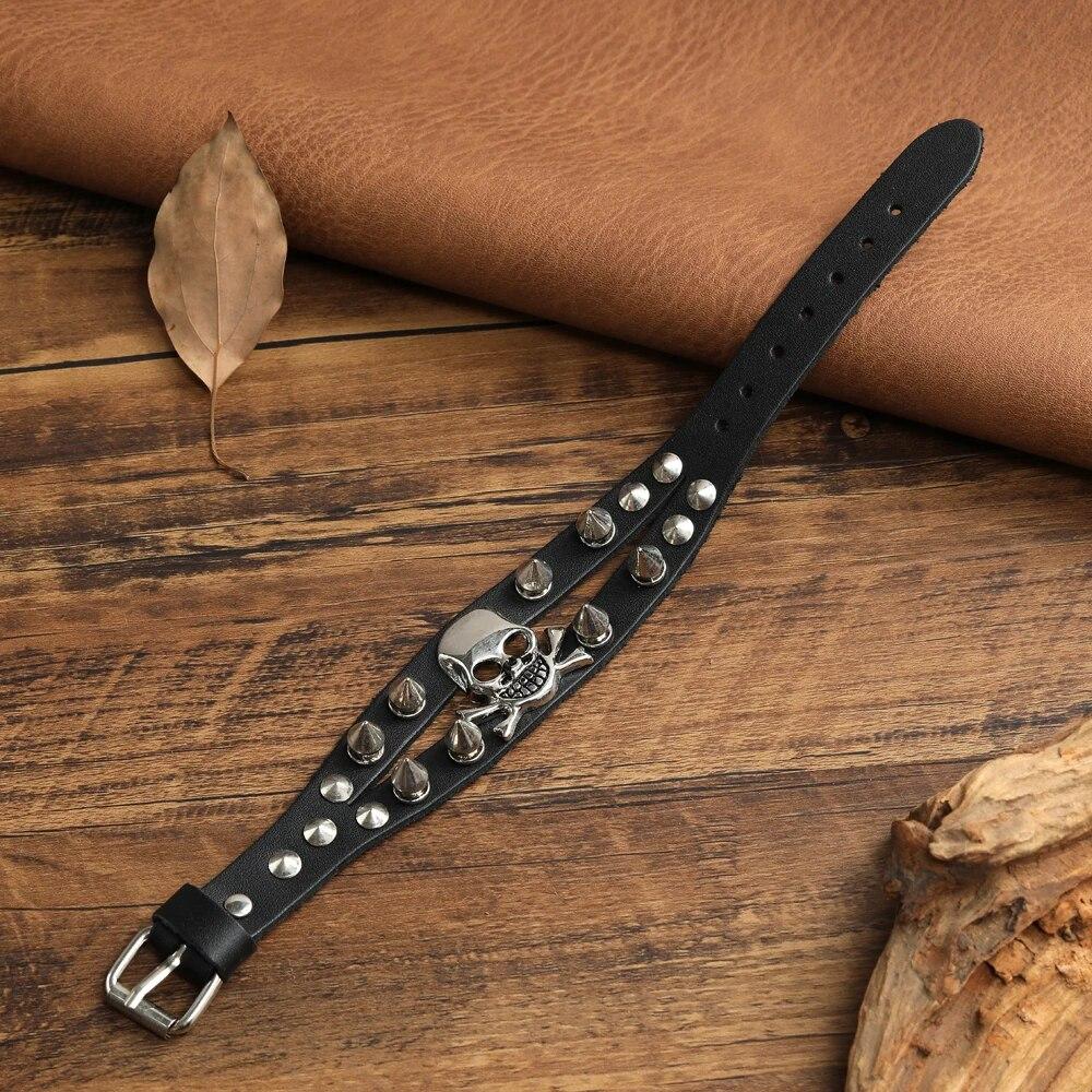 Модные ювелирные изделия ручной работы из натуральной кожи браслет с черепом для мужчин