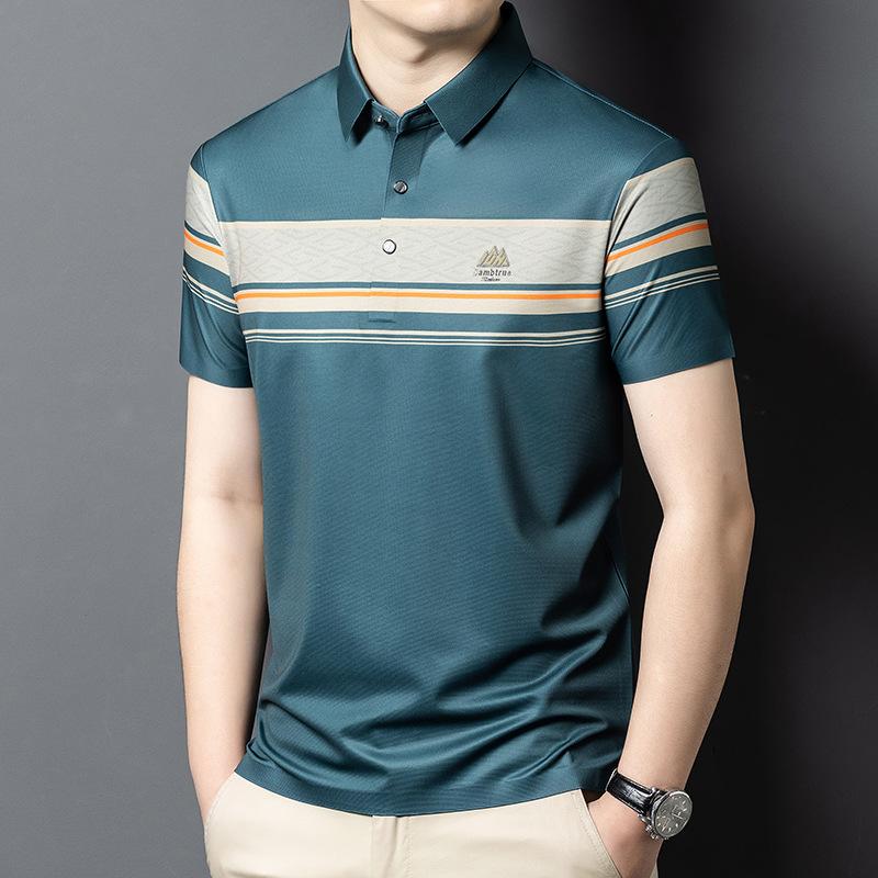Мужская дышащая футболка-поло с коротким рукавом и отложным воротником, топ, средний, деловой кэжуал, высококачественная, не требующая глажки