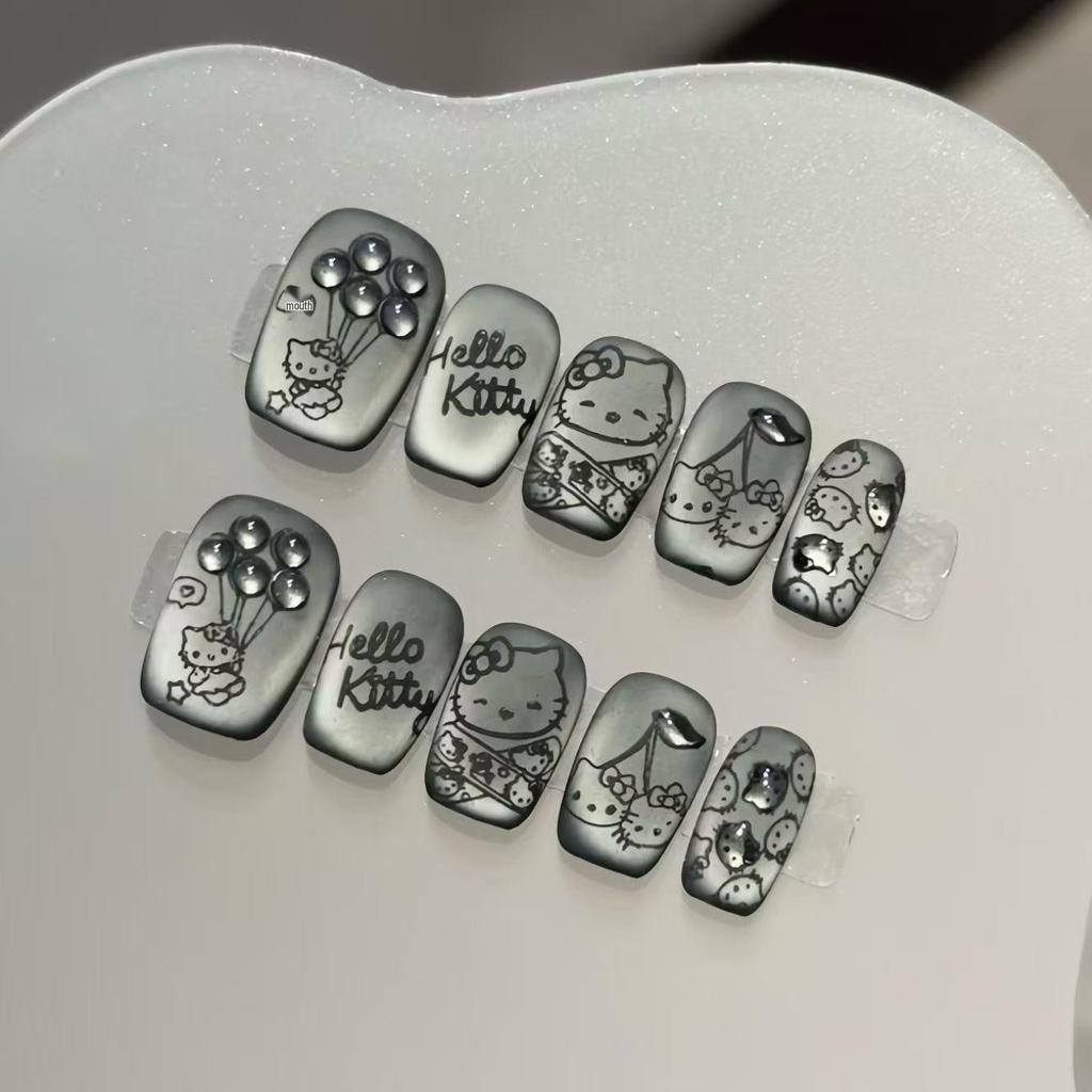 Милые темные матовые 3D кошачьи глазки, накладные короткие ногти