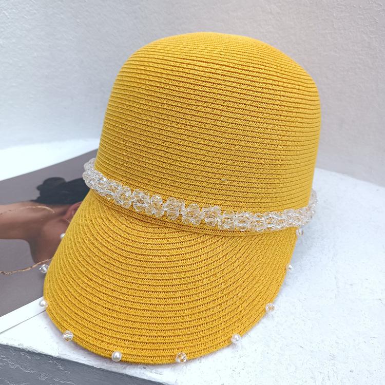 Соломенная шляпа с кристаллами и жемчугом, плетеная с утиным язычком, женская летняя корейская универсальная соломенная шляпа рыцаря, повседневная модная шляпа от солнца
