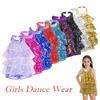 Kids Girls Shiny Sequins Halter Jazz Latin Dance Shorty Ruffled Dress Stage Performance Dancewear