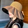 1PC Sun Cap Straw Headwear Large Brim UV Protection Hollow Out Stylish Handmade Crochet Sunscreen Hat Bow Shaped