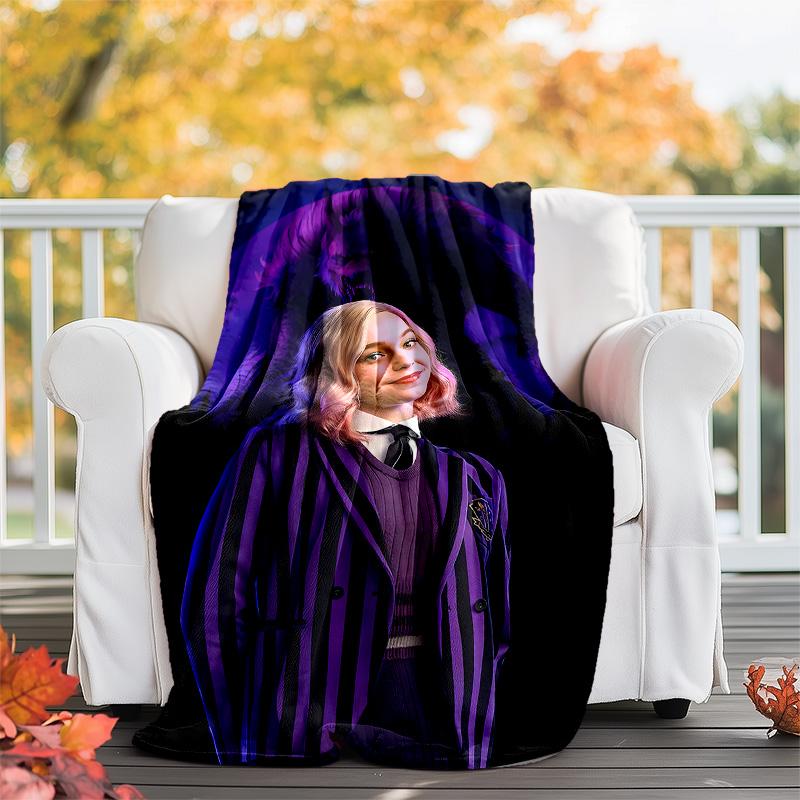 1pc Addams Family Wednesday Enid Theme Blanket - Digital Print, Polyester, Cozy for All Seasons, Perfect for Outdoor, and Travel