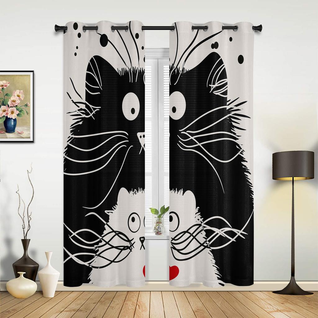 Cute Pets Cat Window Curtains Home Decoration Living Room Curtains Custom Window Treatments Drapes Cortinas For Kitchen Bedroom