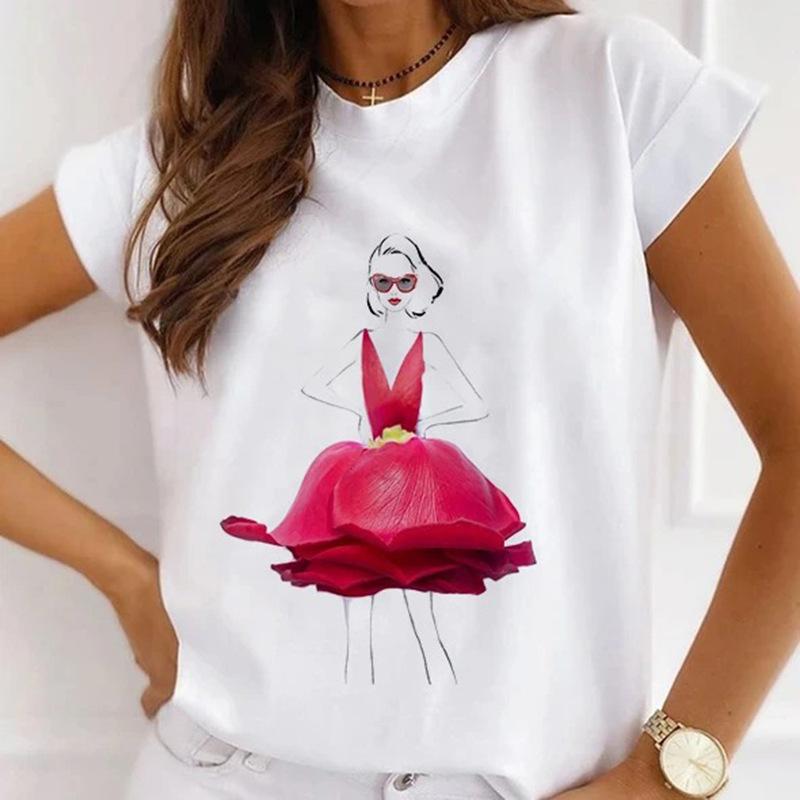 Модная креативная женская футболка с 3D рисунком розы 90-х годов, летняя блузка, свободные футболки с короткими рукавами, белые женские топы с круглым вырезом, одежда