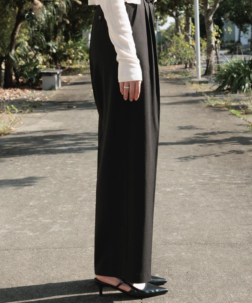 DEHEVE Classic Pintuck Wide Slacks [Black]