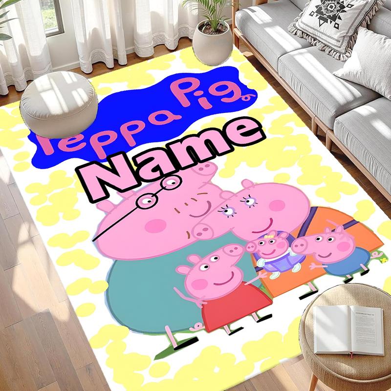 Custom Name Personalized Peppa Pig Print Carpet, Versatile Home Decor Rug, for Playroom, Apartment, Balcony, Entryway, Hallway Gift