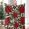 Leopard Roses Glam Winter Summer Flannel Blanket Throw Fleece Soft Fuzzy Plush Cozy Fleece Blankets for Sofa Ideal Gifts