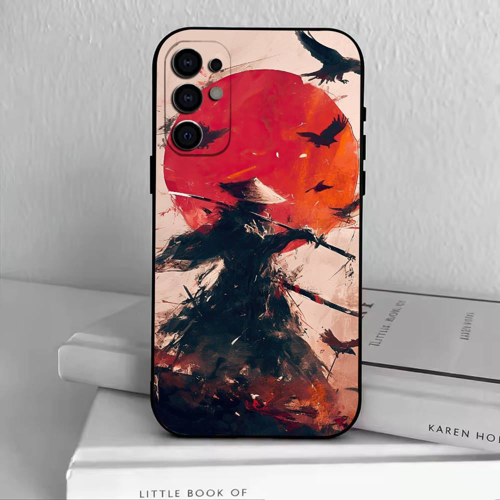 Japanese Style S-Samurai Phone Case Black Silicone Soft For Samsung S25,S24,S21,S22,S23,S30,Ultra,S20,Plus,Fe,Lite