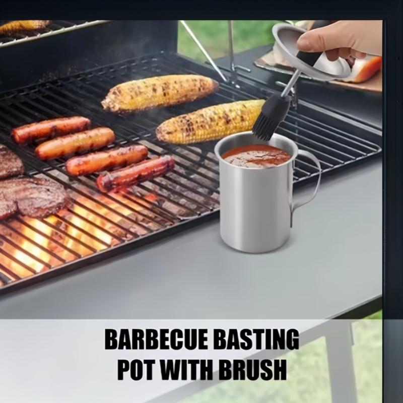 500ML Portable Basting Pot with Brush Food Grade Stainless Steel Leakproof Sauce Oil Holder for Outdoor Barbecue Grilling Use