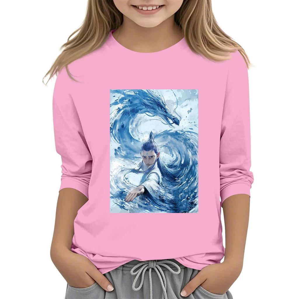 Топы с принтом для девочек 5-16 лет с круглым вырезом и рукавами 3/4 Футболки Модные топы Наряды Футболки