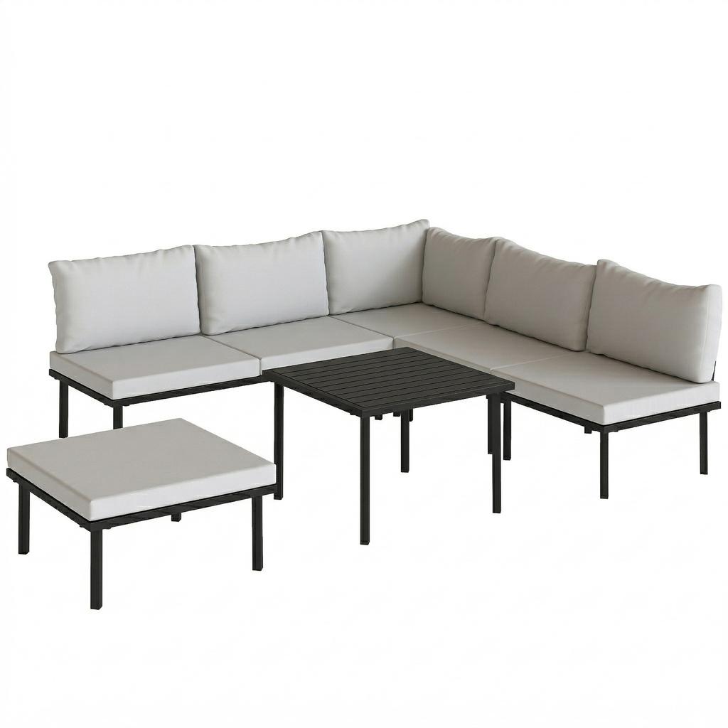Lounge Garden Furniture Set 5-6 Person Garden Lounge Set with 2-Seater Garden Sofa, 2 Chairs, Corner Chair, Slatted Table, Footstool