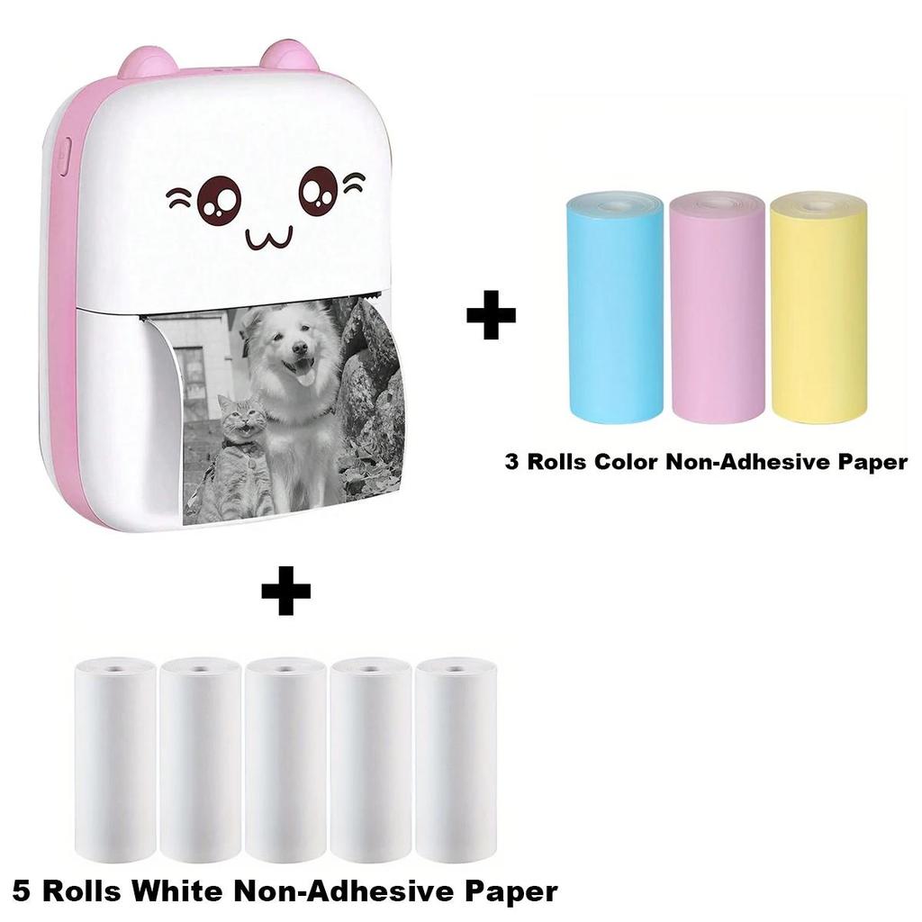 Портативный мини-термопринтер, беспроводной BT, 200 точек на дюйм, фотоэтикетка, памятка, печать неправильных вопросов с помощью USB-кабеля, печать без чернил