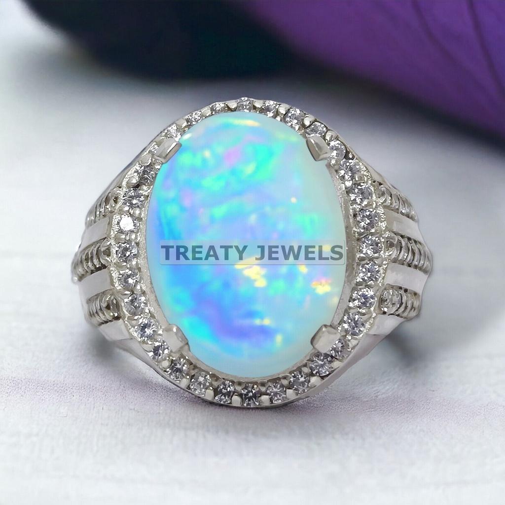 Opal Oval Cut Gemstone With 925 Sterling Silver Ring For Men's #867 JL375595287487