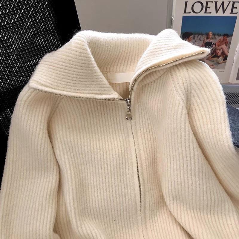 Women's Autumn/Winter Double Zipper Knit Cardigan - High Neck, Thickened Sweater Coat