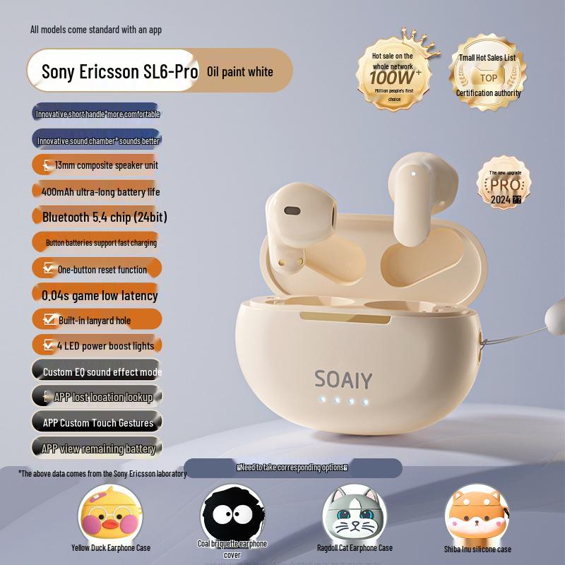 Sony Ericsson SL6 2025 True Wireless Semi-In-Ear Sports Bluetooth Headphones for Huawei & Apple.