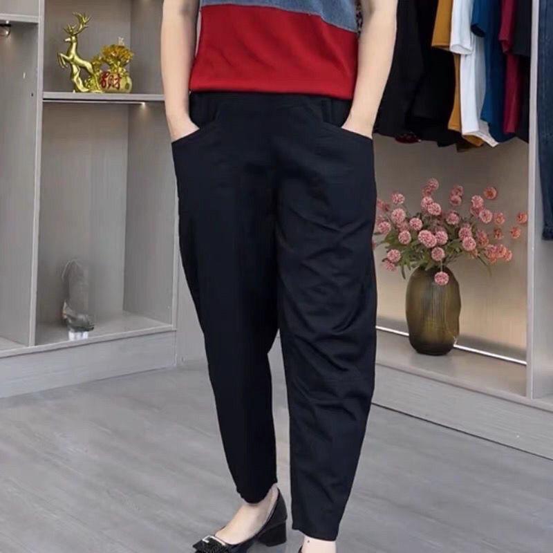 Повседневные брюки-каррот с эластичным поясом и девятью точками, летние женские брюки больших размеров