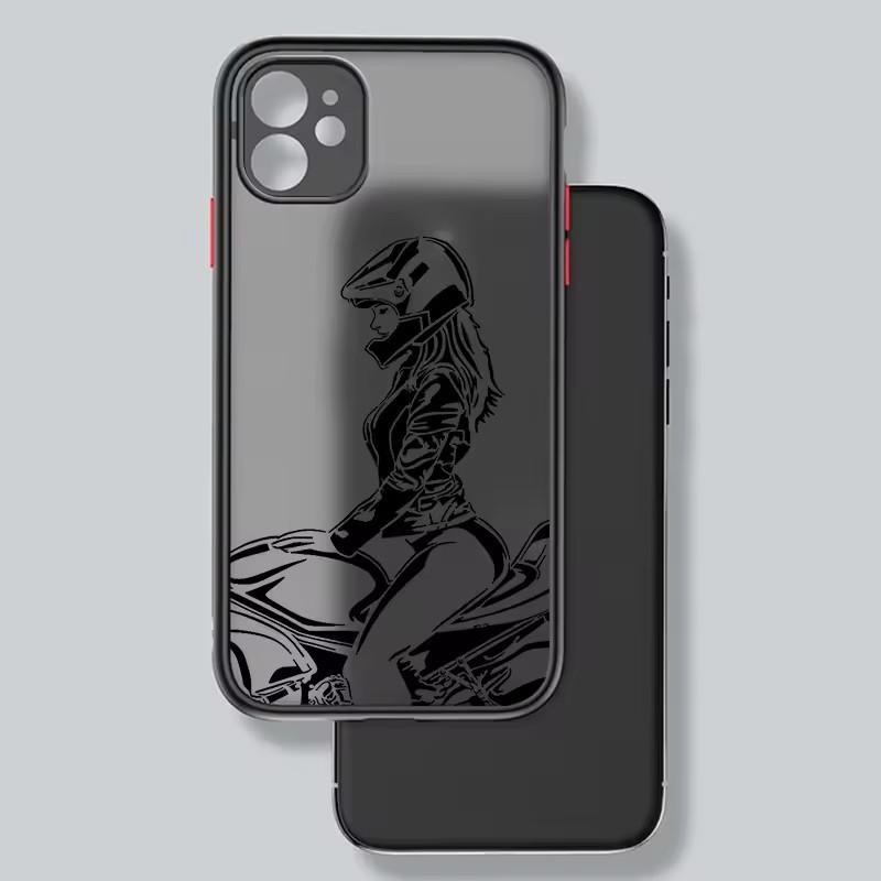 Motorcycle Junior Cool Girl Frosted Translucent For Apple iPhone 16 15 14 13 12 11 XS XR X Pro Max Plus Mini TPU Phone Case