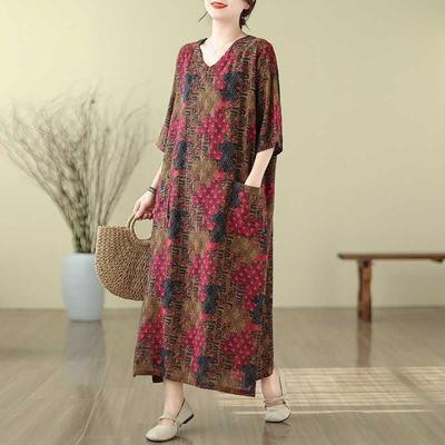 Плюс Накидка Тонкое платье с V-образным вырезом и длинными рукавами