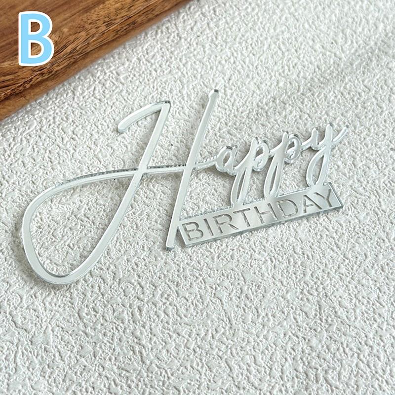 Happy Birthday Cake Topper Plastic Gold Mirror Cupcake Topper For Kids Birthday Party Cake Dessert Decorations Baby Shower Decor